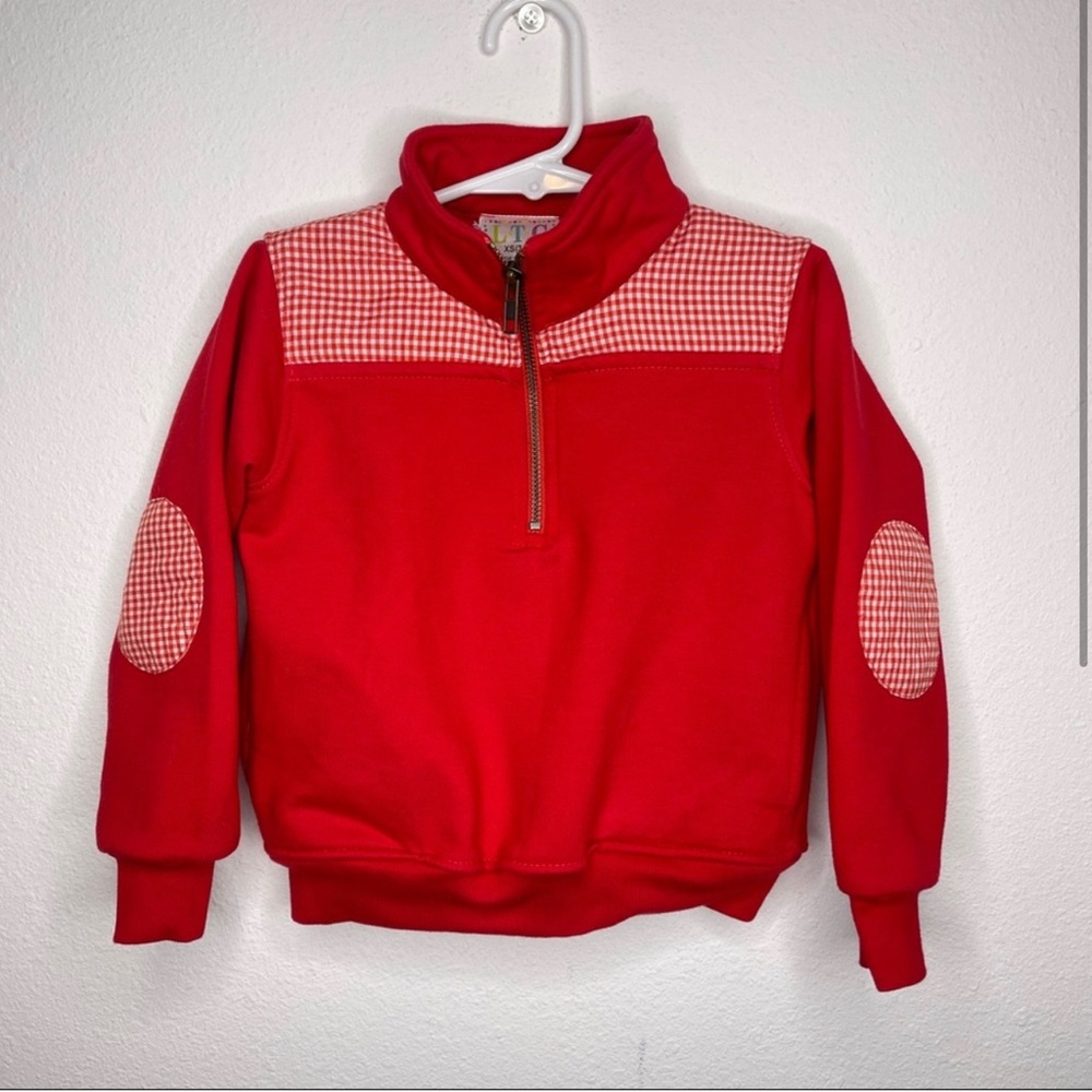 red check quarter zip pull over sweatshirt